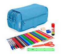 PracticDomus ColePack Trousse scolaire 3 compartiments avec matériel de première marque inclus, Eco Azul C., Sacs scolaires