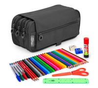 PracticDomus ColePack Trousse scolaire 3 compartiments avec matériel de première marque inclus, Eco Noir, Sacs scolaires