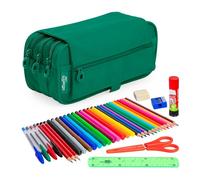PracticDomus ColePack Trousse scolaire 3 compartiments avec matériel de première marque inclus, Eco vert, Sacs scolaires