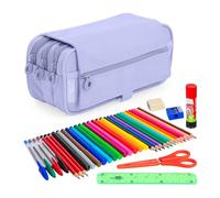 PracticDomus ColePack Trousse scolaire 3 compartiments avec matériel de première marque inclus, Eco violette, Sacs scolaires