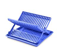 PracticDomus Égouttoir à vaisselle pliable à 2 niveaux en plastique avec plateau de récupération (bleu)