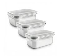 PracticDomus Lot de 3 boîtes en acier inoxydable avec couvercle hermétique pour micro-ondes, four, Airfryer et réfrigérateur (3XREC 800 ml)