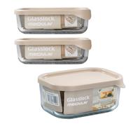 PracticDomus Lot de 3 récipients Glasslock modulaires de 0,5 l et 0,75 l en verre trempé pour réfrigérateur (3XMID)