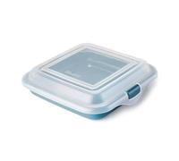 PracticDomus Porte-Sandwich et Porte-Aliment Idéal pour le Déjeuner ou les Collations. Réutilisable, sans BPA et Empilable dans le Réfrigérateur. Dimensions: 14 x 14 x 3.6 cm (1X Blue)