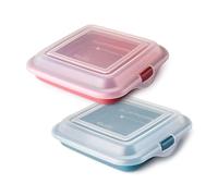 PracticDomus Porte-Sandwich et Porte-Aliment Idéal pour le Déjeuner ou les Collations. Réutilisable, sans BPA et Empilable dans le Réfrigérateur. Dimensions: 14 x 14 x 3.6 cm (2X Boy)