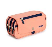 PracticDomus Trousse triple avec grands compartiments intérieurs avec fermeture éclair individuelle pour matériel scolaire et voyage, Rose 1918, Sacs scolaires