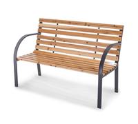 Practixx Banc de jardin en bois et métal résistant aux intempéries anthracite 2 places avec dossier et accoudoirs, banc en bois et acier, 119,5 x 62 x 83 cm, banc classique pour jardin, balcon