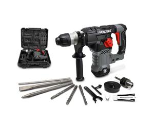 Practixx Marteau Perforateur | PX-BH-7V - 1500W SDS-Plus | 7J | 6 Niveaux Variables | 3m de câble | 32mm de capacité de perçage | 4250 BPM-920 tr/min | Coffret & Adaptateurs inclus