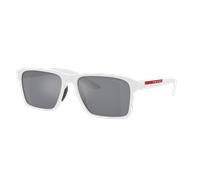 Prada Linea Rossa Homme Sunglass PS 05YS - Couleur du Monture: Caoutchouc Blanc, Couleur de Lentille: Filtre lumière bleue Argent effet miroir