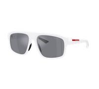 Prada Linea Rossa Homme Sunglass PS B02S - Couleur du Monture: Blanc mat, Couleur de Lentille: Filtre lumière bleue Argent effet miroir