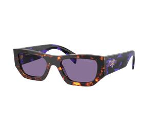 Prada Unisex Sunglass PR A01S - Couleur du Monture: Havana, Couleur de Lentille: Effet miroir Violet Intérieur Argent