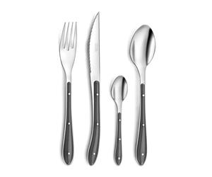 Pradel Essentiel Bistro1-2-3 Ménagère 24 couverts Pour 6 personnes, Gris | Set de couverts de table 6 personnes, 24 couverts, Acier inoxydable 18/0, Compatible lave-vaisselle
