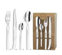 PRADEL ESSENTIEL - Coffret 24 couverts de table pour 6 personnes - Rising Sun - Acier inoxydable 18/0, Finition Standard - Blanc