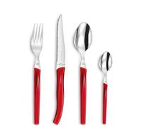 PRADEL ESSENTIEL - Coffret 24 couverts de table pour 6 personnes - Rising Sun - Acier inoxydable 18/0, Finition Standard - Rouge