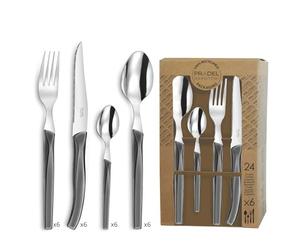 PRADEL ESSENTIEL - Coffret 24 couverts de table pour 6 personnes - Rising Sun - Acier inoxydable 18/0, Finition Standard - Gris