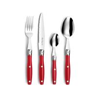 Pradel Essentiel Comptoir Ménagère 24 couverts Inox Pour 6 personnes, Rouge | Ménagère 24 couverts de table 6 personnes, Acier inoxydable 18/0, Finition Standard, Compatible lave-vaisselle