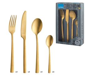 Pradel Essentiel Manille Service 16 couverts Inox Pour 4 convives, PVD or | Coffret 16 couverts pour 4 personnes, Acier inox 18/0, Finition PVD (Physical vapor deposition), Lavage à la main