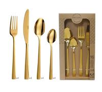 PRADEL ESSENTIEL - Ménagère 16 couverts de table pour 4 personnes - Absolu - Acier Inoxydable 18/0, Finition Standard et sablée + revêtement PVD - Doré (Epaisseur 2 mm)