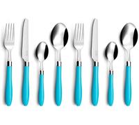 PRADEL ESSENTIEL - Ménagère 16 couverts de table pour 4 personnes - Réglisse - Acier inoxydable 18/0, Finition Standard - Bleu Turquoise (Lot de 2)