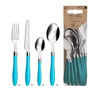 PRADEL ESSENTIEL - Ménagère 16 couverts de table pour 4 personnes - Réglisse - Acier inoxydable 18/0, Finition Standard - Bleu Turquoise