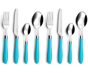 PRADEL ESSENTIEL - Ménagère 16 couverts de table pour 4 personnes - Réglisse - Acier inoxydable 18/0, Finition Standard - Bleu Turquoise (Lot de 2)