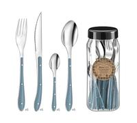 PRADEL ESSENTIEL - Ménagère 24 couverts de table pour 6 personnes - Bistro 1-2-3 - Acier inoxydable 18/0, Finition Standard - Bleu denim