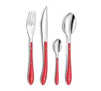 PRADEL ESSENTIEL - Ménagère 24 couverts de table pour 6 personnes - Bistro 1-2-3 - Acier inoxydable 18/0, Finition Standard - Rouge