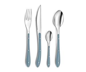 PRADEL ESSENTIEL - Ménagère 24 couverts de table pour 6 personnes - Bistro 1-2-3 - Acier inoxydable 18/0, Finition Standard - Bleu denim