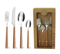 Amefa Bosquet Lot de 24 couverts en acier inoxydable 18/0 avec manche en bois, passe au lave-vaisselle
