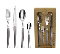 PRADEL ESSENTIEL - Ménagère 24 couverts de table pour 6 personnes - Gamma - Acier Inoxydable 18/0, Finition Standard - Gris (Epaisseur 1.5 mm)