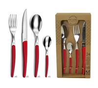 PRADEL ESSENTIEL - Ménagère 24 couverts de table pour 6 personnes - Gamma - Acier Inoxydable 18/0, Finition Standard - Rouge (Epaisseur 1.5 mm)