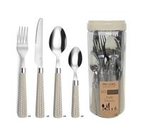 PRADEL ESSENTIEL - Ménagère 24 couverts de table pour 6 personnes - Paille - Acier inoxydable 18/0, Finition Standard - Taupe