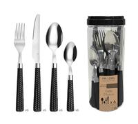 PRADEL ESSENTIEL - Ménagère 24 couverts de table pour 6 personnes - Paille - Acier inoxydable 18/0, Finition Standard - Noir