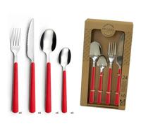 PRADEL ESSENTIEL - Ménagère 24 couverts de table pour 6 personnes - Tonic - Acier inoxydable 18/0, Finition Standard - Rouge