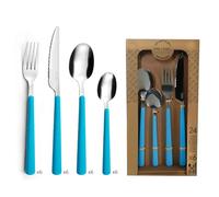 PRADEL ESSENTIEL - Ménagère 24 couverts de table pour 6 personnes - Tonic - Acier inoxydable 18/0, Finition Standard - Turquoise