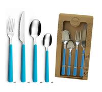 PRADEL ESSENTIEL - Ménagère 24 couverts de table pour 6 personnes - Tonic - Acier inoxydable 18/0, Finition Standard - Turquoise