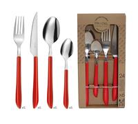 PRADEL ESSENTIEL - Ménagère 24 couverts de table pour 6 personnes - Vibrato - Acier Inoxydable 18/0, Finition Standard - Rouge (Epaisseur 2.5 mm)