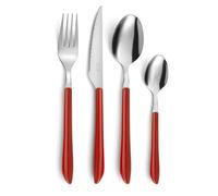 PRADEL ESSENTIEL - Ménagère 24 couverts de table pour 6 personnes - Vibrato - Acier Inoxydable 18/0, Finition Standard - Rouge (Epaisseur 2.5 mm)