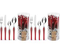 PRADEL ESSENTIEL - Panier fil 24 couverts de table pour 6 personnes - Purity - Acier inoxydable 18/0, Finition Standard - Rouge (Lot de 2)