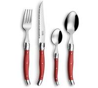 Lou Laguiole - Coffret 24 couverts Rustic pour 6 personnes - Acier inoxydable 18/0 Rouge
