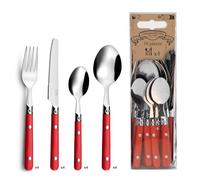 PRADEL ESSENTIEL - Tube triangle avec 16 couverts de table pour 4 personnes - Saxo - Acier inoxydable 18/0, Finition Standard - Rouge