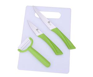 Pradel Excellence - 7417 - Planche à Découper Polypropylène + 2 Couteaux et 1 Eplucheur, Manche Vert Anis