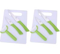Pradel Excellence - 7417 - Planche à Découper Polypropylène + 2 Couteaux et 1 Eplucheur, Manche Vert Anis (Lot de 2)