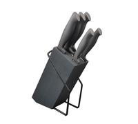 Pradel Excellence - Bloc de 5 Couteaux de Cuisine - Lames Acier Inoxydable - Manches Soft Touch - Bloc Design Gris - Ensemble Polyvalent pour Trancher et Découper