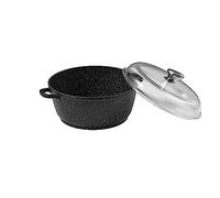 Pradel Excellence - Faitout en Fonte d'Aluminium Premium Couvercle Verre - Revêtement Anti-Adhésif Façon Pierre - 2 Protèges Poignées Amovibles - Tous Feux dont Induction, Four, Lave-Vaisselle - 28cm