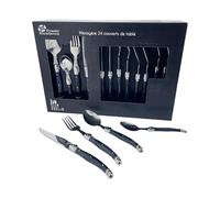 Pradel Excellence - I7214BIS-Ménagère Laguiole 24 Pièces - 6 Couteaux,6 Fourchettes, 6 Cuillères à Soupe, 6 Cuillères à Café - Lames Inox - Manches ABS Gris Effet Marbré-Coffret de Rangement En Carton
