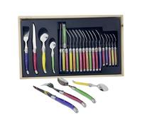 Pradel Excellence - I7214P - Ménagère Laguiole 24 Pièces - 6 Couteaux, 6 Fourchettes, 6 Cuillères à Soupe, 6 Cuillères à Café - Lames Inox - Manches ABS Pastel - Coffret Bois Élégant - 1575 g