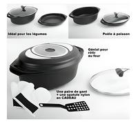 PRADEL EXCELLENCE Lot de 3 marmites ovales façon pierre - 10,3 L - Noir