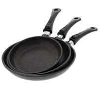 Pradel Excellence - Lot de 3 Poêles en Fonte d’Aluminium Premium, Anti-Adhésif “Façon Pierre”, 3 Manches Amovibles - Compatibles Tous Feux dont Induction, Lave-Vaisselle - ⌀ 20, 24 et 28 cm - Noir