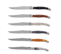 Pradel Excellence - PCOR009002 - Set de 6 Couteaux de Table Laguiole - Lames Microdentées 11,5 Inox - Manches Panachés ABS Effet Marbré - Compatibles Lave-Vaisselle